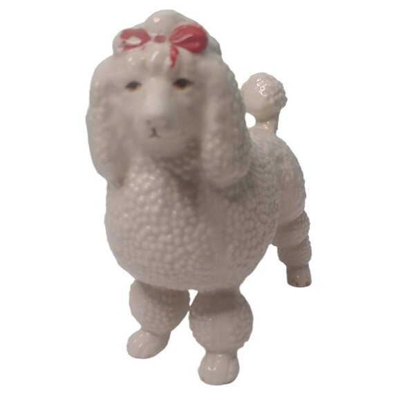 Vintage MCM French Poodle Figurine Ceramic Marked 98 White Red Bow READ - Picture 2 of 12